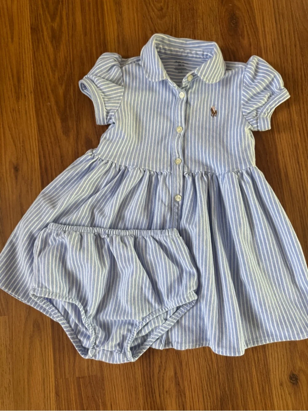 Ralph Lauren Striped Knit Oxford Shirtdress & Bloomer Size 24 month